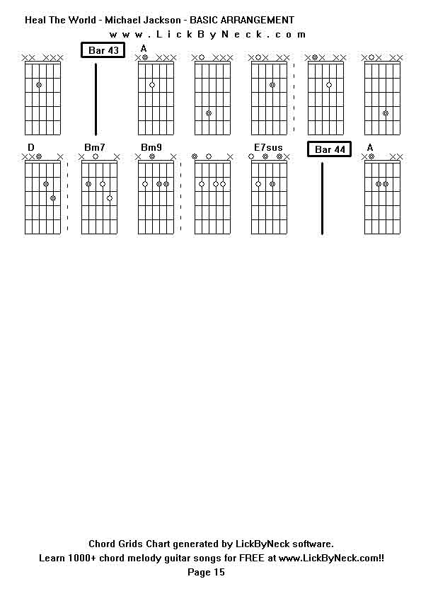 Chord Grids Chart of chord melody fingerstyle guitar song-Heal The World - Michael Jackson - BASIC ARRANGEMENT,generated by LickByNeck software.